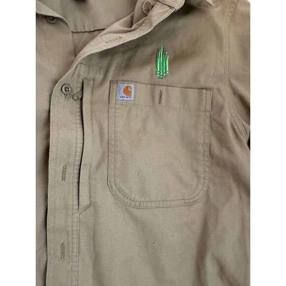 Carhartt Mens Size L Relaxed Fit Short Sleeve Work Shirt  Button Pockets Beige - Picture 6 of 9